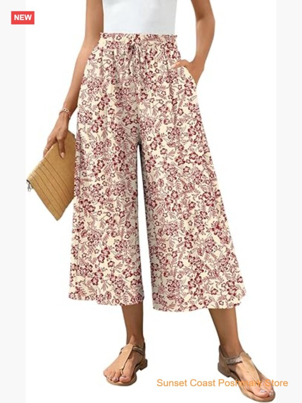 Womens Capri Palazzo Pants Dressy Casual Wide Leg Gaucho Pockets